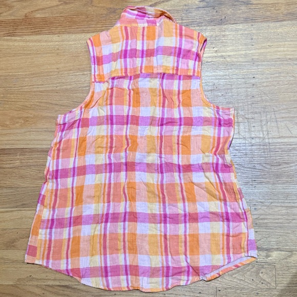 Time and Tru Pink Orange Plaid Sleeveless Blouse - Size M (8-10) - Picture 2 of 4